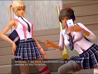 Hot brunette with big ass and big boobs in a visual novel