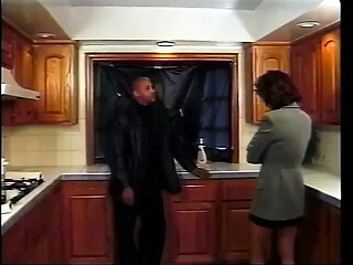 Busty kitchen slut takes a huge cock