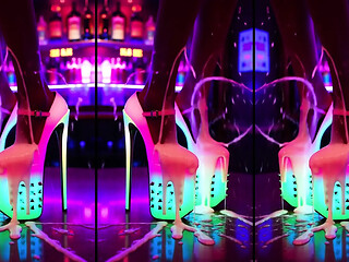 Messy cumshots all over hot legs and heels in a club