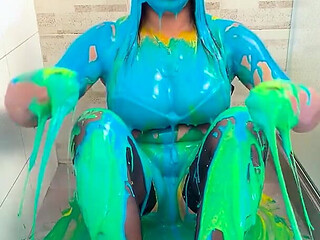 Dirty and Play Covered in Colorful Pastry Cream and Wet Deep Throat.