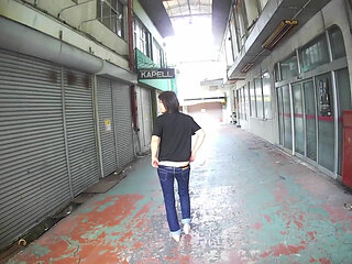 MILF in ultra low rise jeans outdoors..