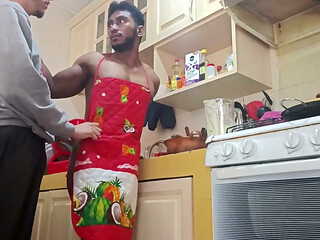 Bodybuilder Eaten at the Kitchen - Has to Eat His Own Cum
