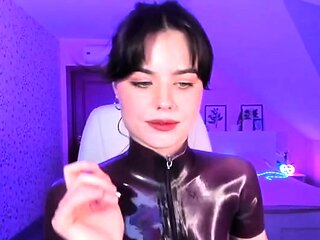 Super slim petite busty latex teen teasing solo