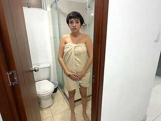 I help my sexy stepsister out of the bathroom who got locked up, in exchange she lets me fuck her hard in her tight ass with my huge cock