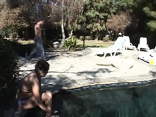 Chunky cutie gets big cock in the ass on lounge chair
