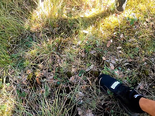 Fucking with a Dildo Outdoors