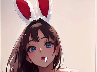 Super Sloppy Blowjob from ME :) Cute Bunny Girl Swallows to Swallow Cum