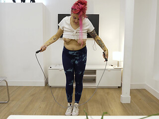 Yoga Training Warmup Jumping Jacks Skipping Rope Big Tits