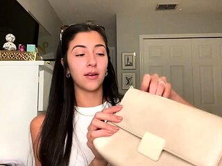 Amateur busty brunette masturbates and does hand job