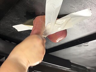 Duct-taped balls lead to a massive cum load in mouth