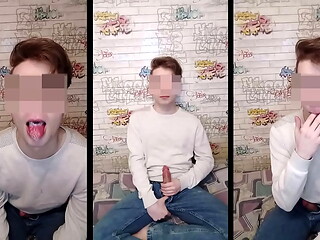 Teen boy jerks off and swallows cum