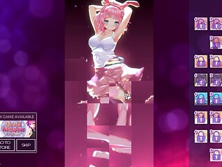 Akiko, a petite red-haired girl, plays an animated hentai game featuring