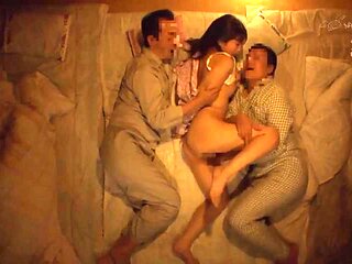 Japanese  Married Woman Takes It In Both Holes From Her Two Brothers-in-law at Her Husbands: Porn