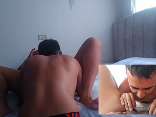 Squirting Pussy in a Latino Man's Mouth
