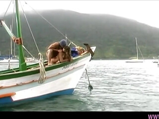 Brunette on Boat Gets Fucked Hard Outdoor on Deck
