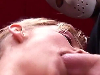 Sexy blonde teen Sarah fucked in the ass by two guys in van