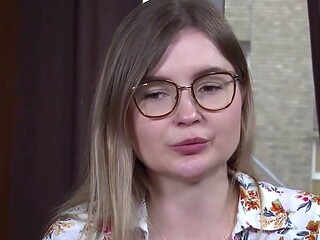German glasses babe plays with fucktoys for a solo