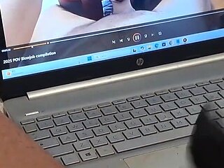 MILF Handjob Jerks off a Big Cock Until He Cums on Her Gloves POV