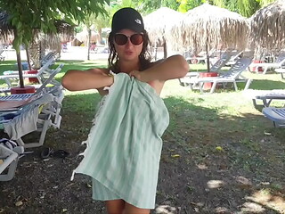 StepMom Seduces StepSon by showing Tits and Pussy in a AquaPark. Public Blowjob