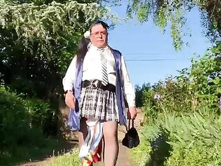 In an outfit with a small black and white checked skirt for an evening.