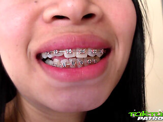 Small tit Thai teen stretched out by big white cock