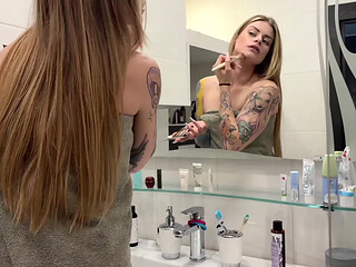 Alice Deliora - Stepbrother Spies On Stepsister In The Shower & Jerks Off She Lets Him Taste Her Pussy