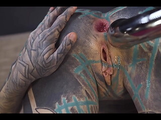 Anuskatzz gets a stainless steel dildo to shove up her ass