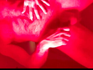 Horny Red Light Session with Cum and Dildo Ball Slamming