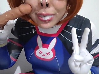 Trams lady with Dva Costume play and DOMINATION & SUBMISSION Nosehook Providing a Blow-job, Slurping Spunk and Fellate to Ginormous Faux-cock