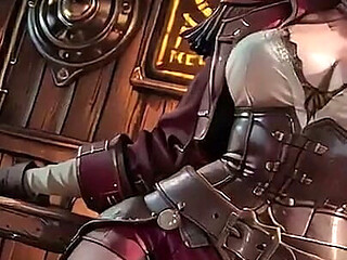Redhead Pirate Captain! Playing with Her Cutlass in a Vintage Ship Cabin.
