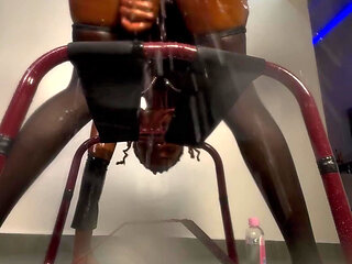 Ebony babe has fun with a new toy, squirting at the end