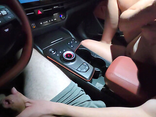 Hand Job Makes Him Cum All Over Himself in the Car