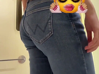 Trying on Tight Jeans in Fitting Room - Want to Be My Secret Peeker?