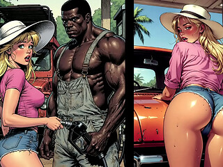 Jungle Gas Station: A Black Pump for a White Wife. Cartoon BBC Wife Cuckold