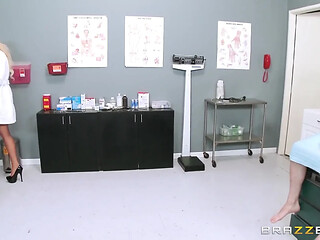 Busty doctor Nina Elle enjoys a titty fuck and sex with patient Brick Danger