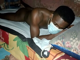 African Black Guy fucks his bed, and watches his cum