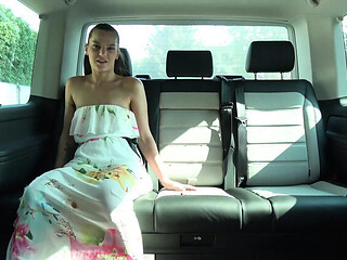 Two horny hotties lick each other's wet pussy in the car