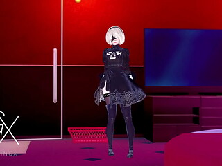 Anime Hentai Game Gaming 2B Sexy Robot android Girl Hardcore Sex in All Positions and Deep Throat