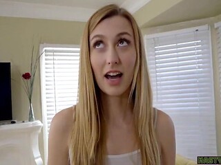 Petite teen Alexa Grace gives POV blowjobs and gets fingered in missionary