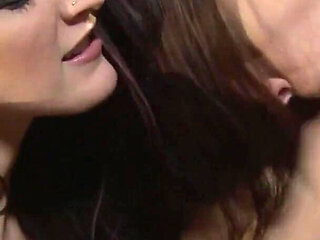 Two pretty girls share on one huge cock