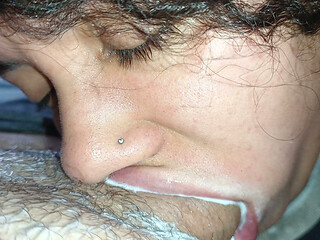 POV: Underneath the cuckold's balls, heavy with lust, that little mouth sucks him to orgasm.
