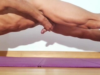 Naked workout ends with a big cumshot