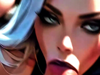 Goth White Hair Big Tits Ass Slut Blowjob and Fuck Night Forest