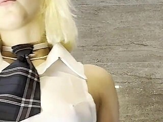 Hot Blonde Cheerleader in Shortest School Uniform Skirt Flashes Pussy and Ass but Also All Natural Beautiful Tits