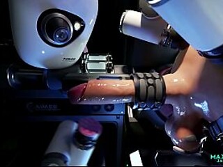 Nurse Brigitte gets her cock milked by a futuristic machine in this