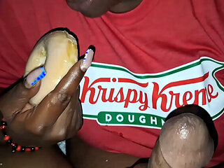 Ebony babe takes a huge BBC deep in her throat and swallows every drop
