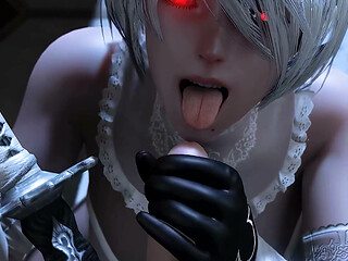 2b Nier Cowgirl Ride & Blowjob Facial - 3D POV