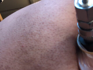 Filthy Sex in Filthy Places: getting my ass machine fucked for the first time  in my workshop.