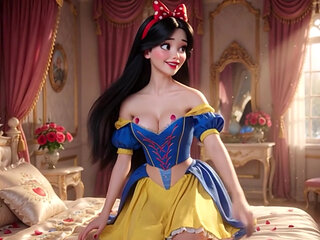 Snow White Passionate Night In Enchanted Castle Bedroom With Classic Dress Partially Open For Intense Pleasure