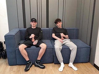 Two guys jerking off together and CUM